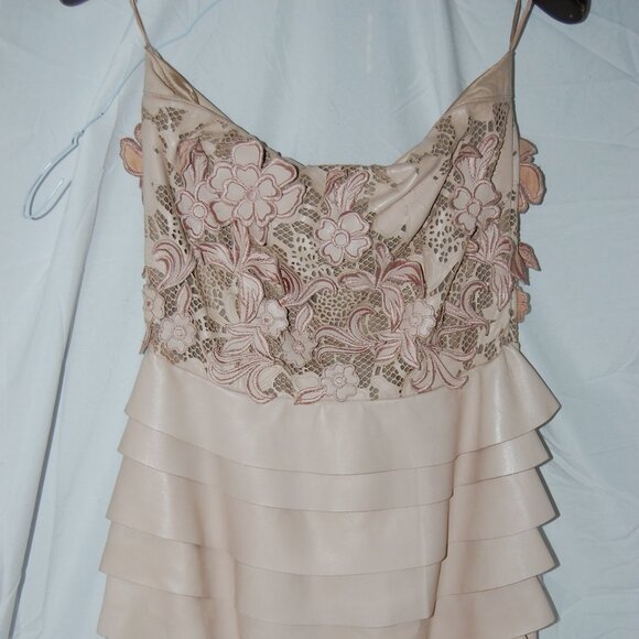 Valentino ❤️ RUNWAY Light Pink Nude Real Leather 3D floral Flower Dress Size 2 - Picture 1 of 15